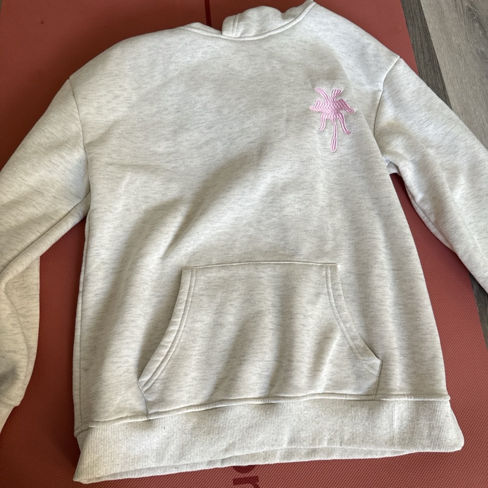 Gray Sweatshirt with Pink Embroidery